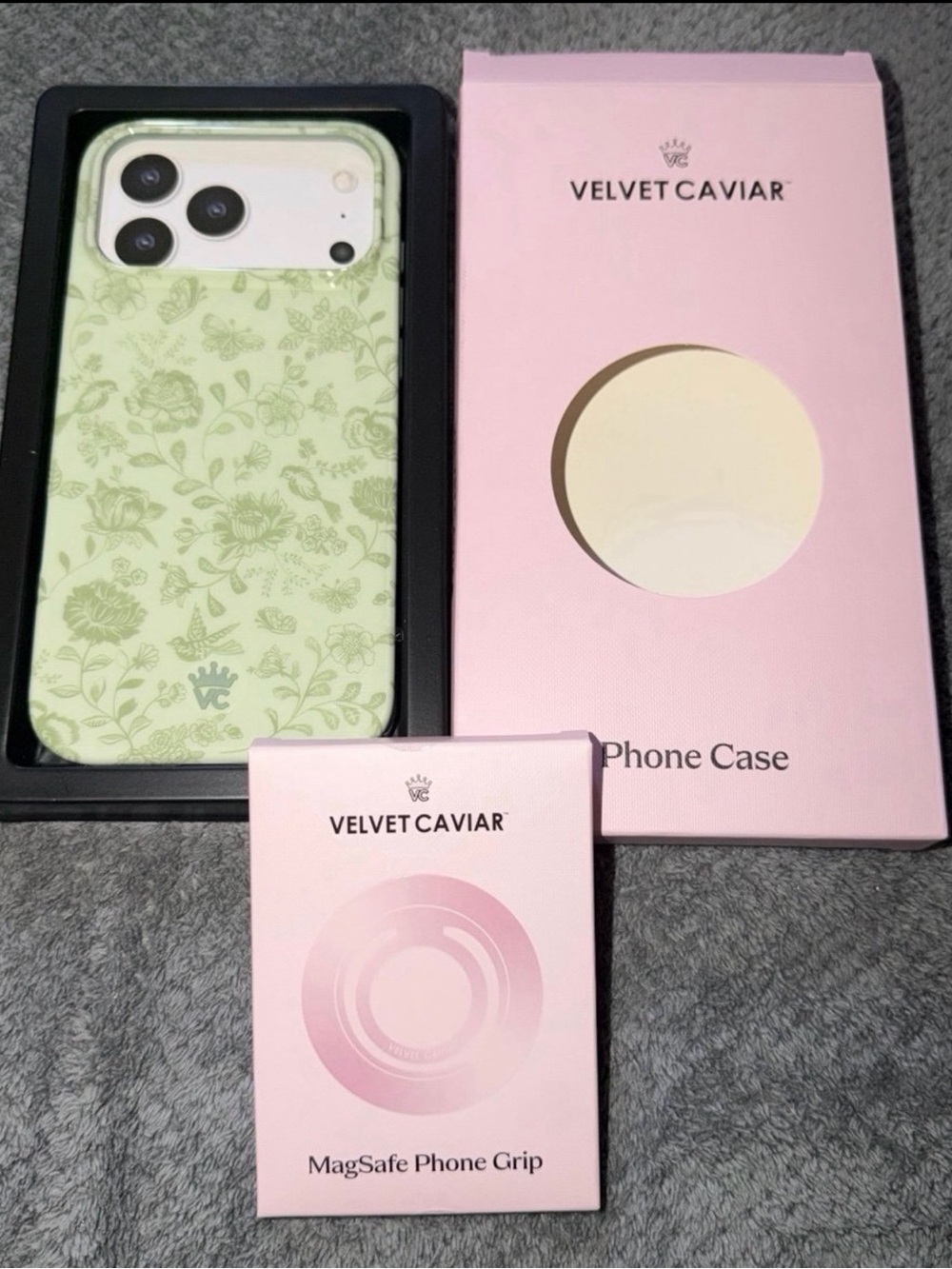 Velvet Caviar Light Green Floral iPhone Case with MagSafe
